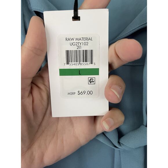 DKNY Cinched Sleeve Bow Tie Blouse Blue Long Sleeve Large New NWT - Picture 5 of 10